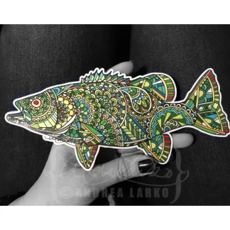 Andrea Larko Smallmouth Bass Zentangle Sticker - Your Premium Fishing Gear Store Rods Lines Baits Accessories^ Fashion