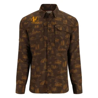 Simms 40th Logo Guide Shirt Hickory Mayfly Print - Your Premium Fishing Gear Store Rods Lines Baits Accessories* Fishing Line