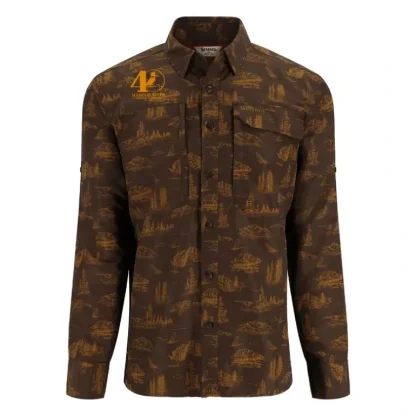 Simms 40th Logo Guide Shirt Hickory Mayfly Print - Your Premium Fishing Gear Store Rods Lines Baits Accessories* Fishing Line