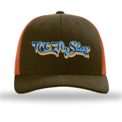 TCO Fly Shop Hat Low Pro Trucker - Retro Logo Mushroom/Burnt Orange - Your Premium Fishing Gear Store Rods Lines Baits Accessories^ Online